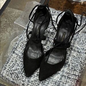 Black Suede Lace-Up Heels